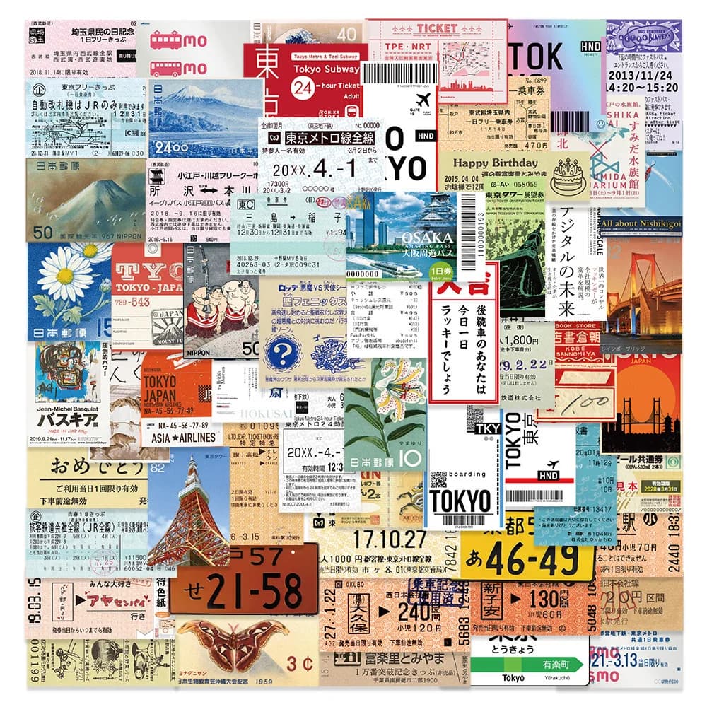 60pcs Tokyo Travel Souvenir Ticket Graffiti Stickers Cartoon Decals Kids Toy DIY Suitcase Scrapbook Phone Laptop Sticker