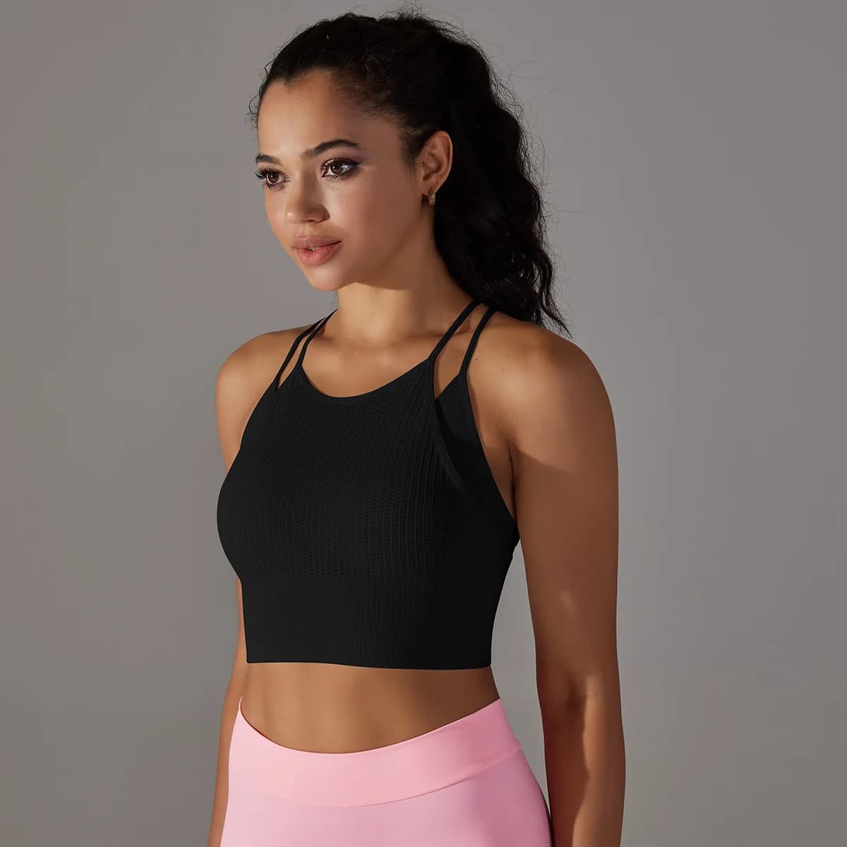 Seamless Sport Cropped Bra Top Women's Underwear Gym Fitness Workout Clothing Cross Back Knitted Running Sportswear Yoga Vest