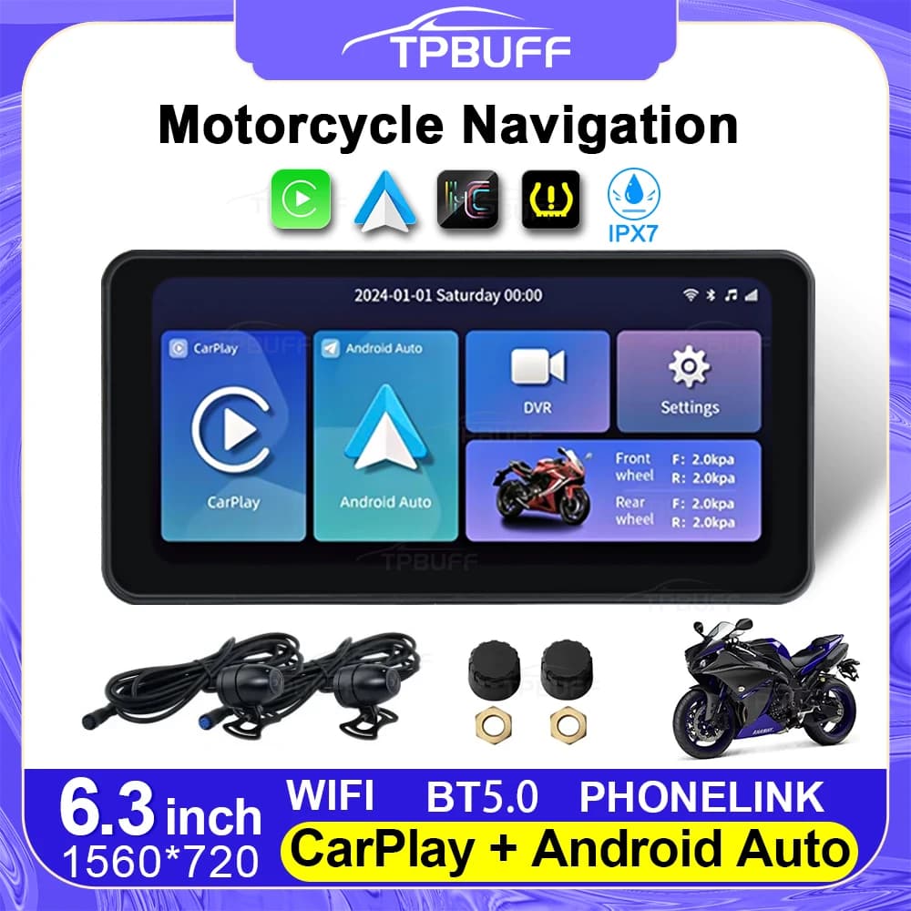 L300 New Navigation 6.3inch Motorcycle GPS Screen Wireless CarPlay Android Auto Motorcycle GPS Moto DVR Monitor TPMS Optional