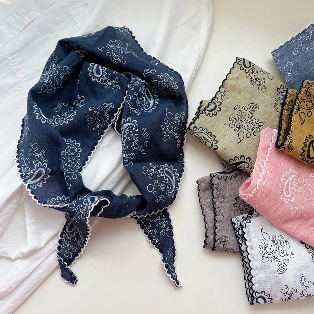 Soft Cotton Linen Triangle Scarf Cashew Print Floral Neck Head Scarves Decorative Scarves Long Bandanas Shawl Solid Color Scarf