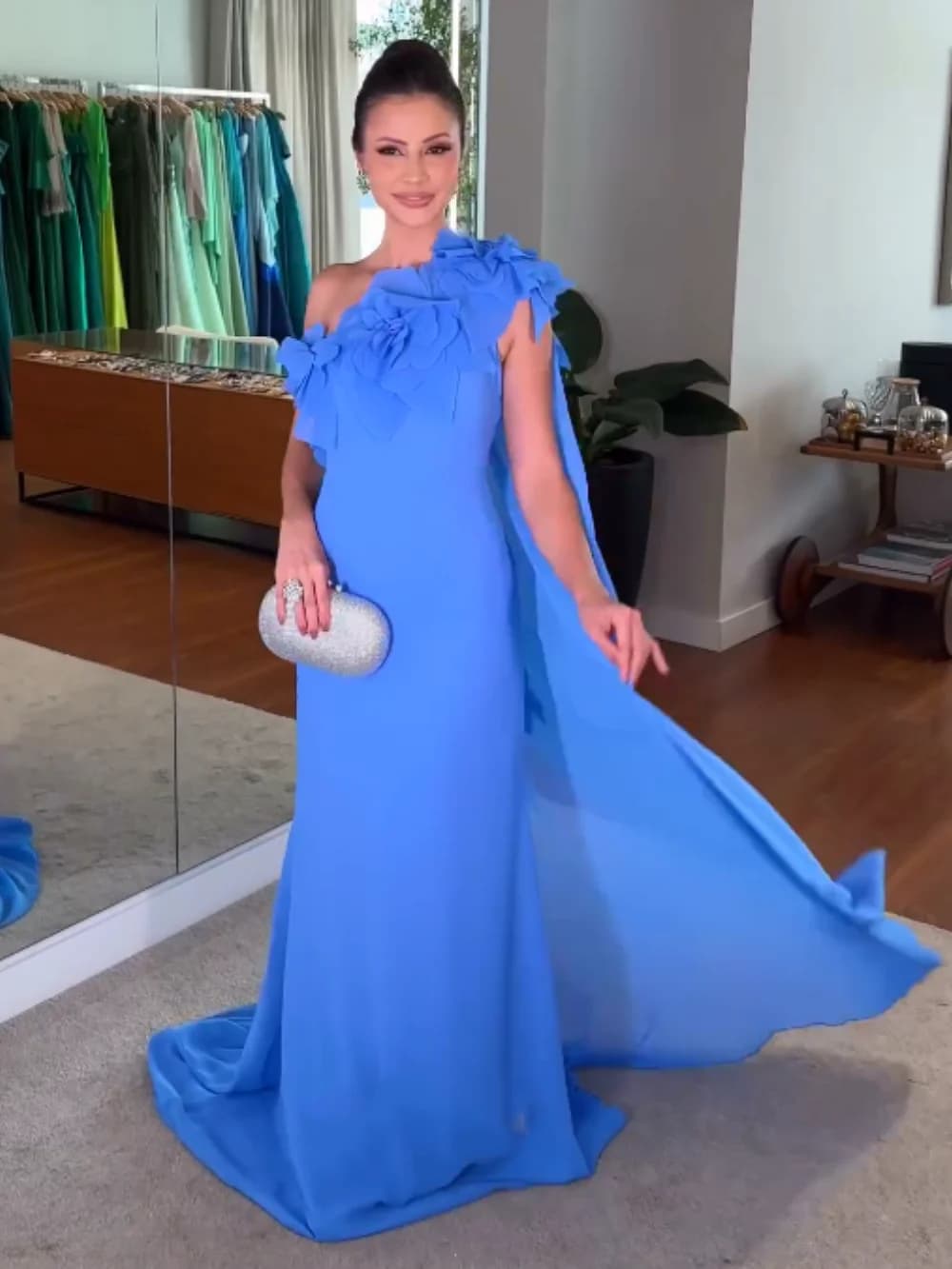 Customized Sizes Available Chiffon Pleat A-line One-shoulder Long Dresses Evening Dresses Classic Exquisite Modern Style Pastrol