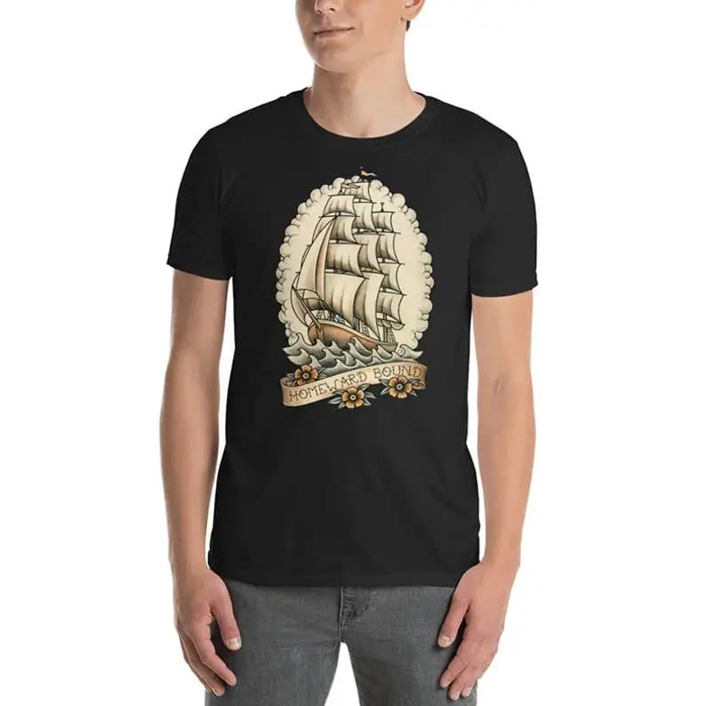 Sailboat Tattoo T-Shirt Adult Regular Fit O-Necked T-shirt Classic T-Shirt Men's clothing