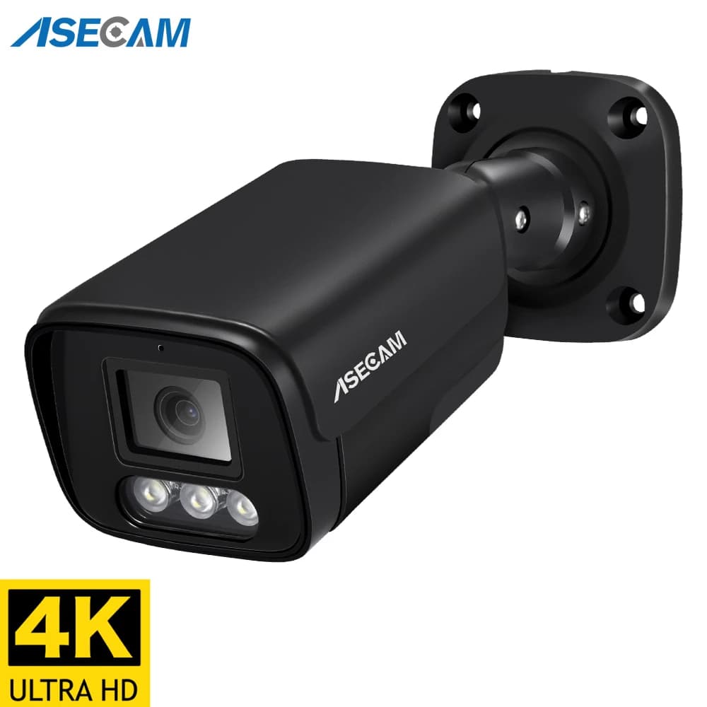 New 4K 8MP IP Camera Audio Outdoor POE CCTV H.265 Onvif Metal Black Bullet Home 4MP Human Detection Surveillance Camera