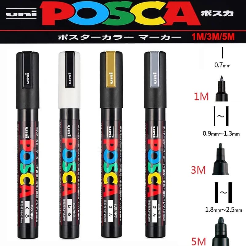 1/2pcs Uni Poscas Acrylic Markers PC-1M-3M-5M Permanente Waterproof Art Pens Graffiti Marker Advertising Poster Drawing Tools