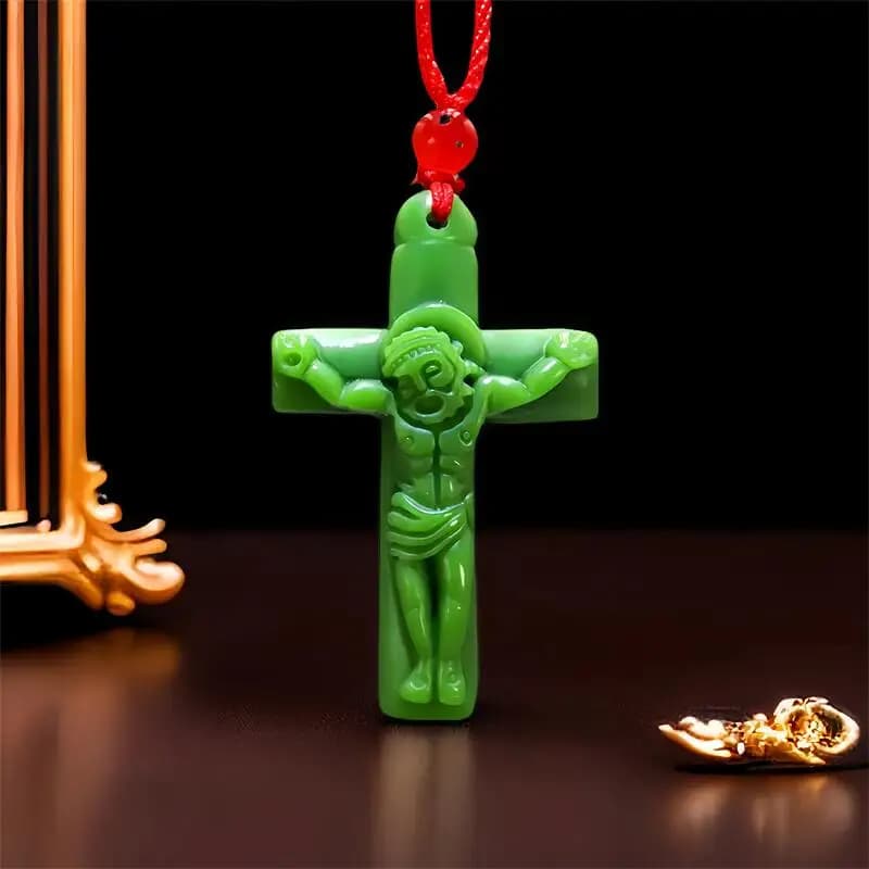 Green Real Jade Cross Pendant Necklace Gifts for Women Gemstone Gift Charm Designer Fashion Carved Jewelry Natural Jasper Stone