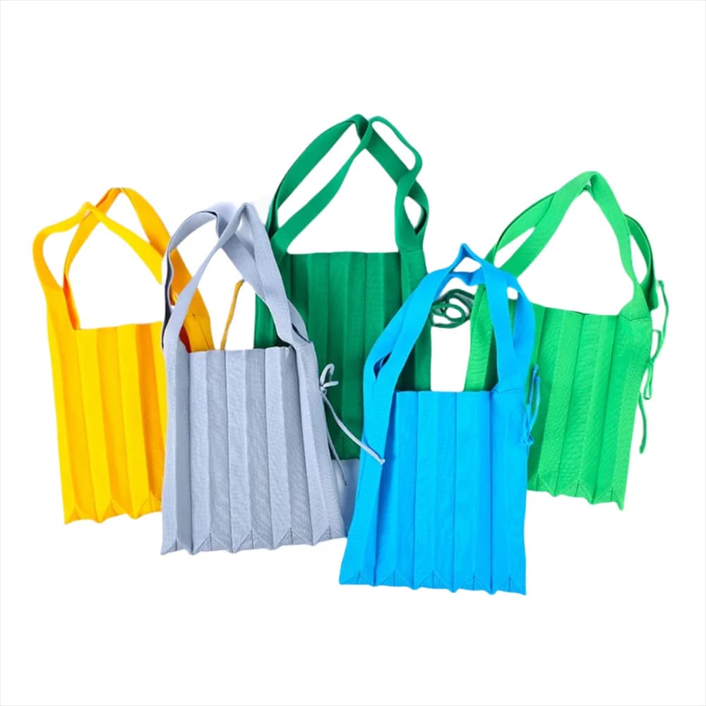 Women's Knitting Tote Bag Mini Portable Folding Bag Women Pleated Shopper Bags Large Capacity Handbags Drawstring Lunch Bag 2024