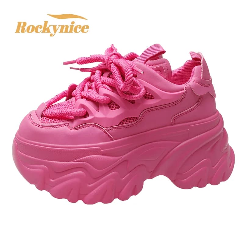 Women Platform Casual Breathable Mesh Shoes 2025 New Summer Chunky Sneakers 8.5CM Wedges Hidden Heels Hollow Leisure Shoes Woman