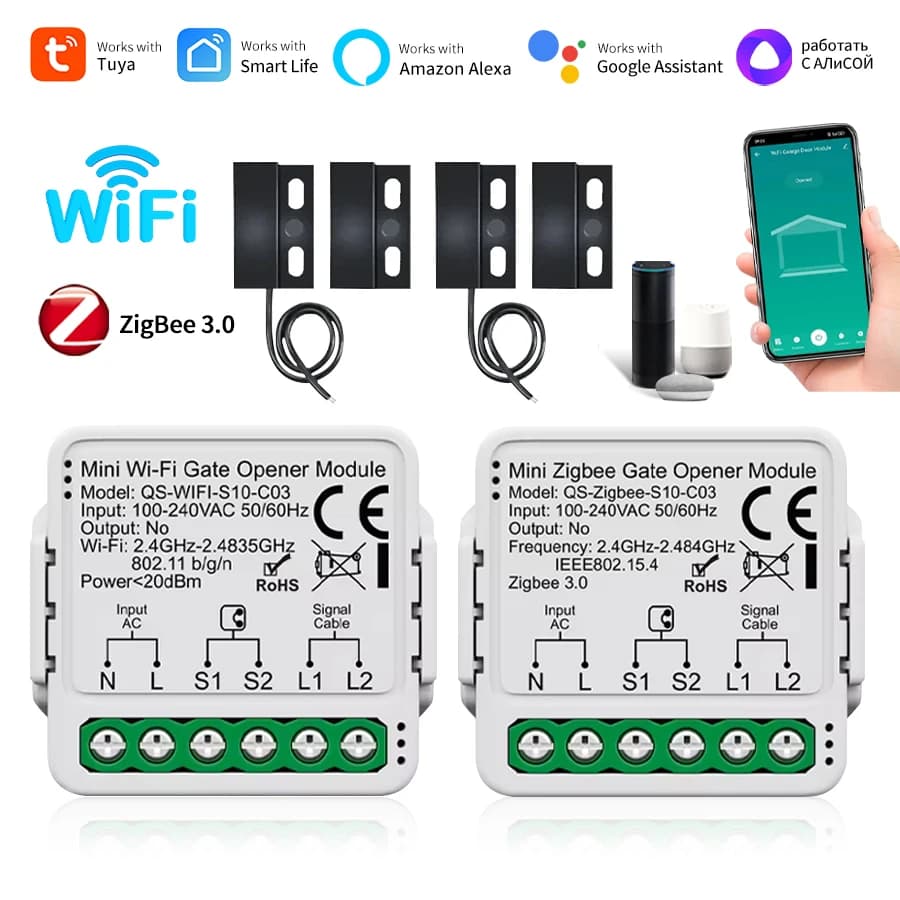 100-240V Tuya Zigbee/WiFi Switch Smart Garage Door Opener Controller Module Voice App Control Work with Alexa Google Assistant