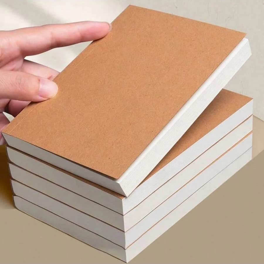 A6 Pocket Thickened Notebook 256 Pages 128 Sheets Line Blank Grid Inner Pages Kraft Paper Cover Small Notepad Book