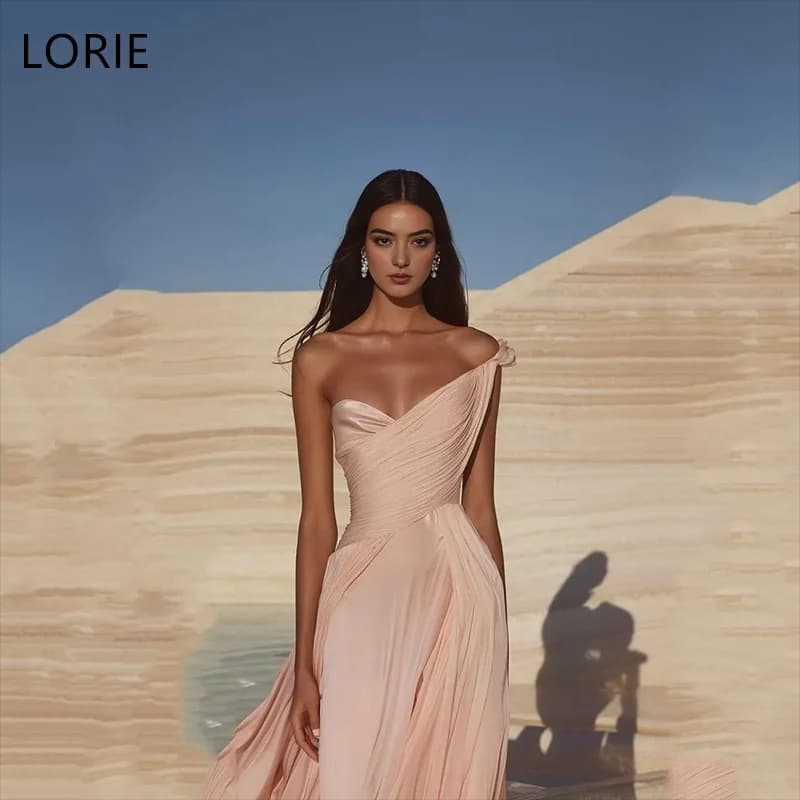LORIE Customized One Shoulder Pink Satin Party Dresses Ribbon Homecoming Evening Prom Dress Sleeveless Floor-Length Prom Gown