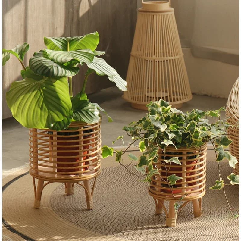 Nordic Wind Stand for Flower Indoor Floor Plant Imitation Rattan Weaving Design Plant Rack Practical Versatile Flower Pots