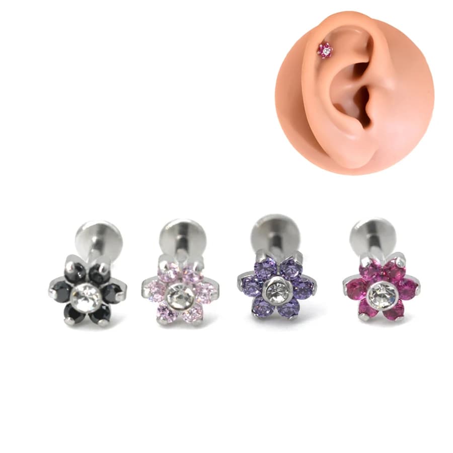 1PC Surgical Steel 16G Internally Threaded Piercing Sexy Jewelry wholesale  zirconia Stone Flower Labret Stud Lip Ring Ear Carti