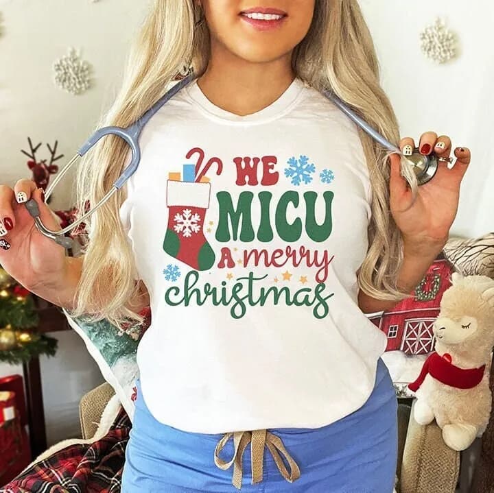 Micu Nurse Christmas T Shirt Merry Xmas Medical Icu Holidays Crew Squad Group Rn Tech Aid Winter Secret Santa Party