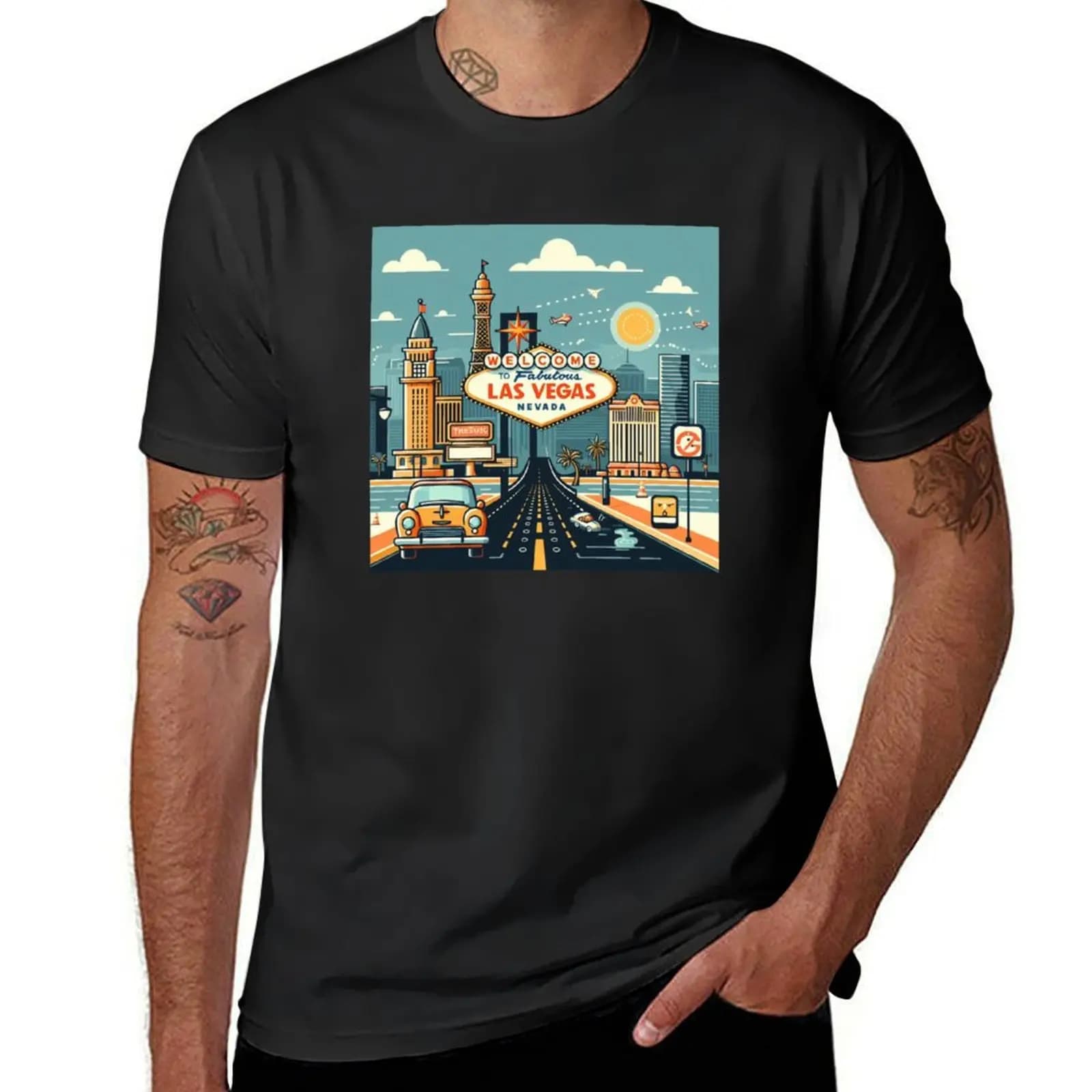 Vintage Animated Welcome to Fabulous Las Vegas, Nevada. T-Shirt cute tops summer top oversized Men's t-shirts