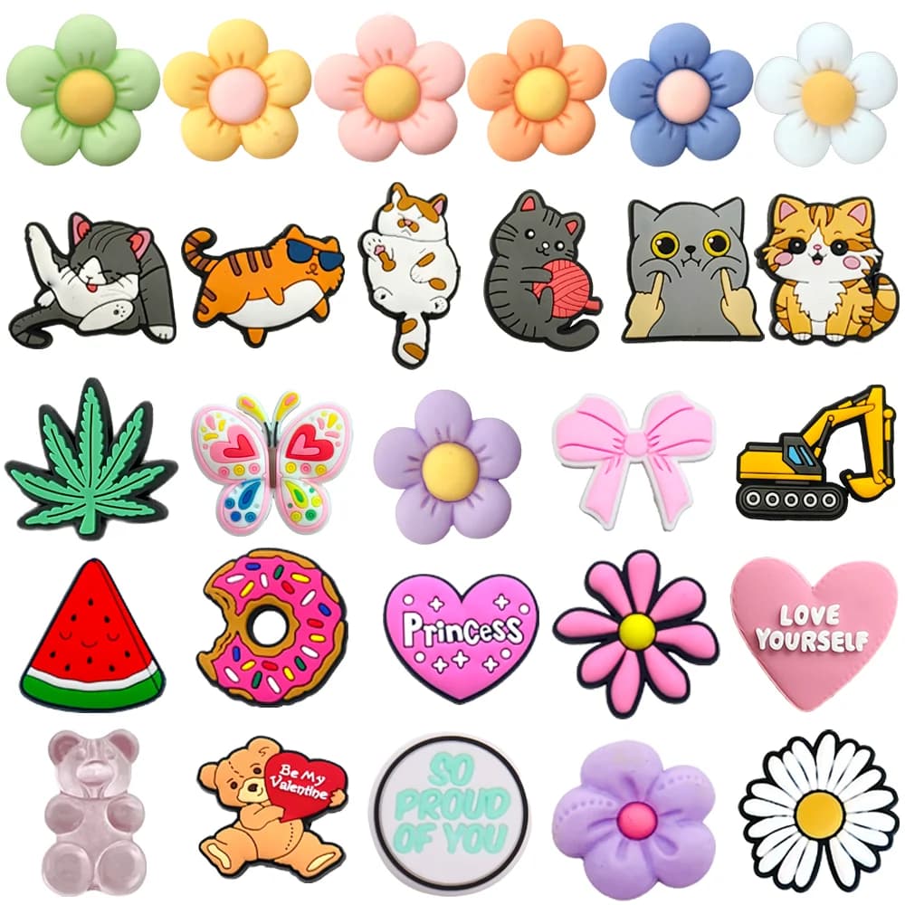 Wholesale 1Pcs PVC Shoe Accessories for Shoe Charms Pink Flower Bear Cat Women Sandals Buckle Pins Girl Decoration Gift