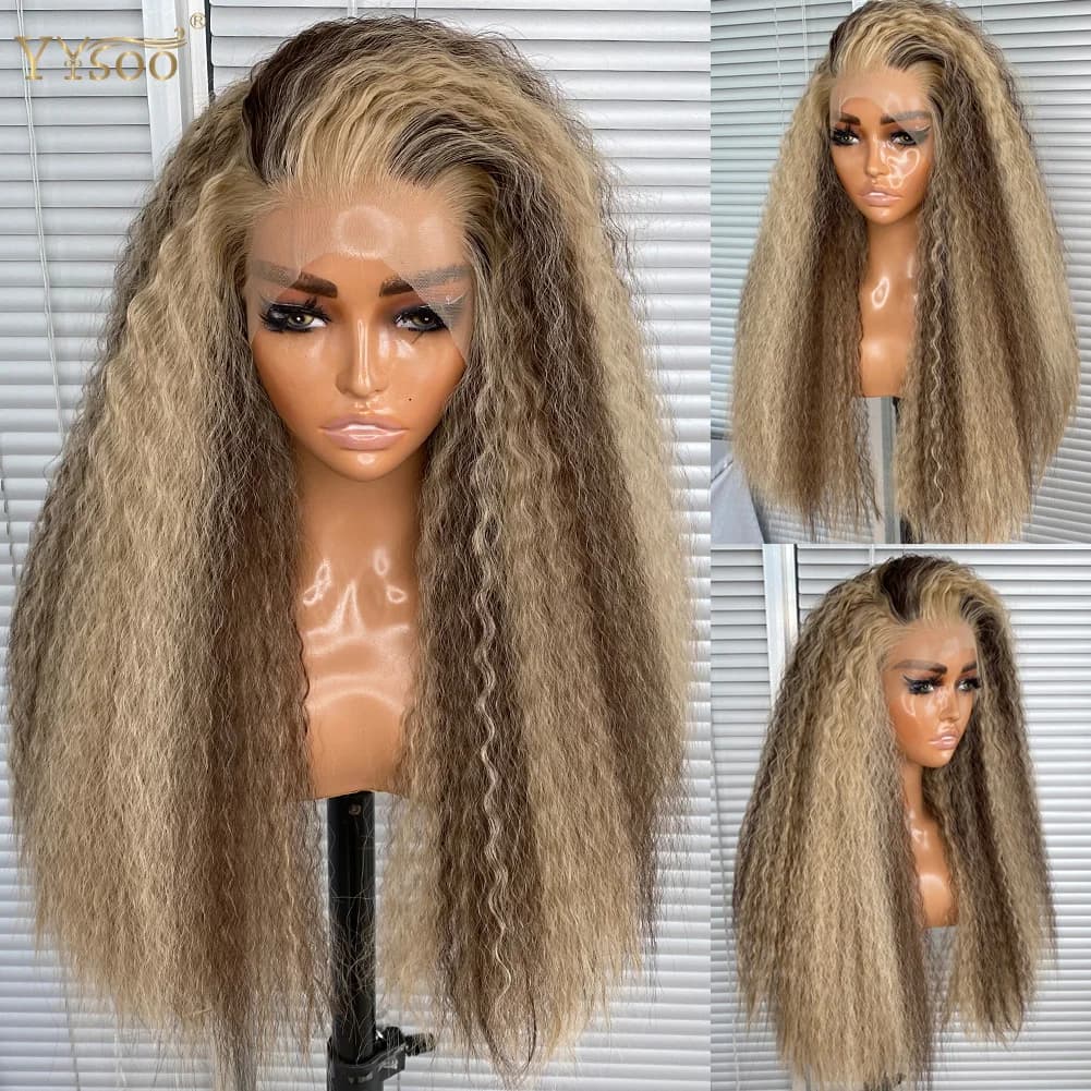 13x4 Highlights Futura Synthetic Lace Front Wigs Kinky Straight 4-30/103 Pre Plucked Hairline Half Hand Tied Yaki Wig