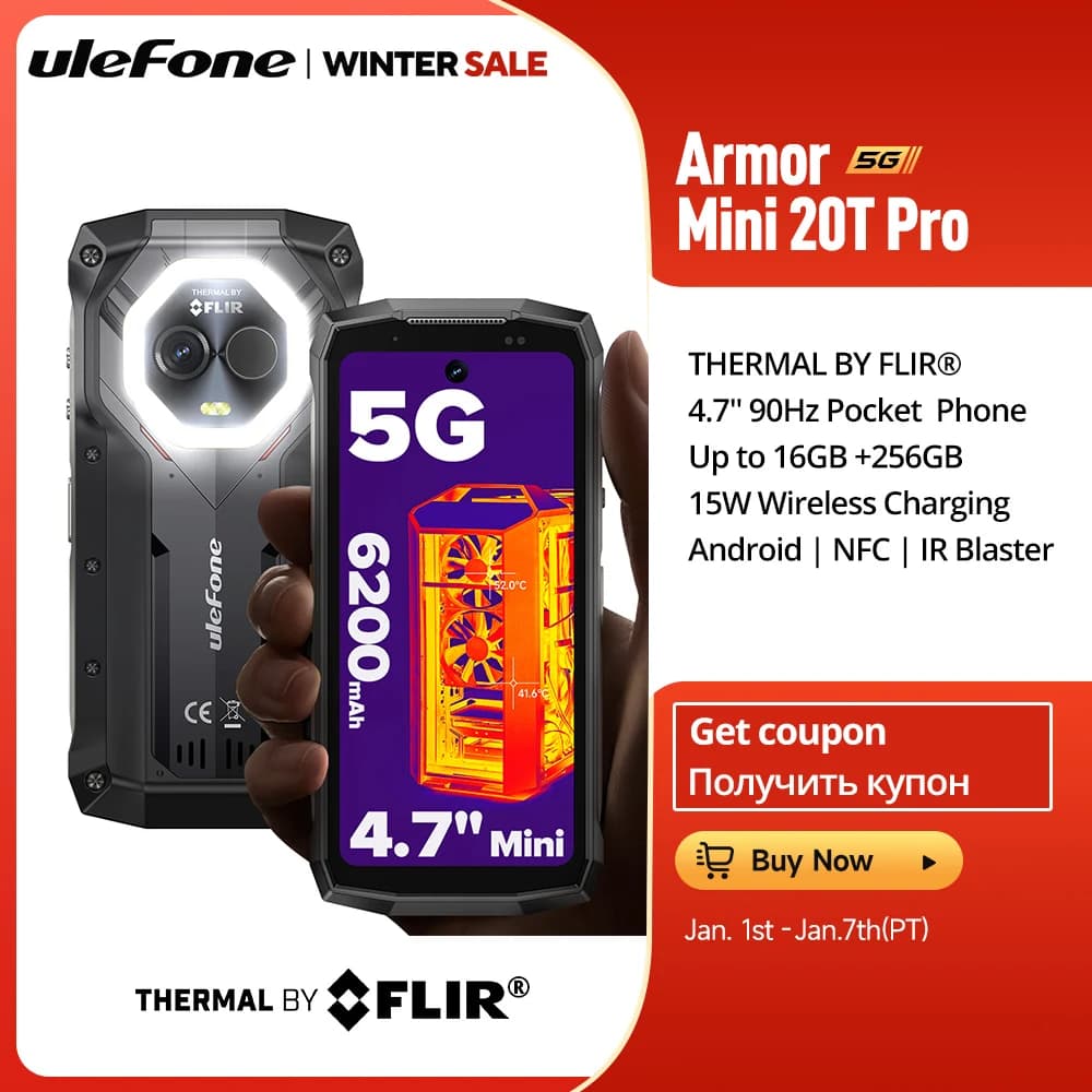Ulefone Armor Mini 20T Pro 5G  THERMAL BY FLIR® 4.7" Rugged Phone Android 14 Smartphone 256GB ROM Mobile Phone Thermal lmaging