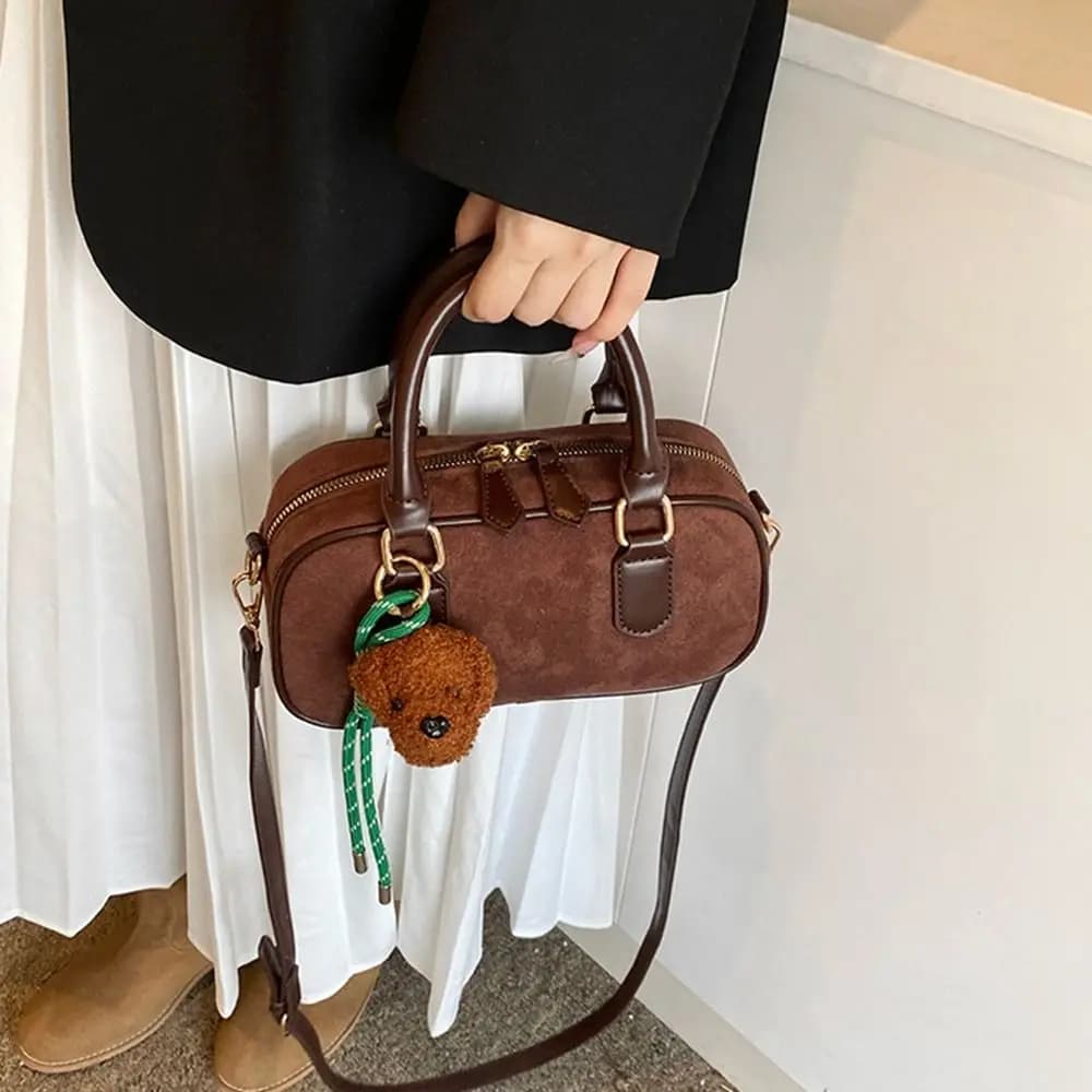 Fashion PU Leather PU Bowling Bag Handbag Solid Color Small Square Bag Large Capacity Korean Style Shoulder Bag Shopping