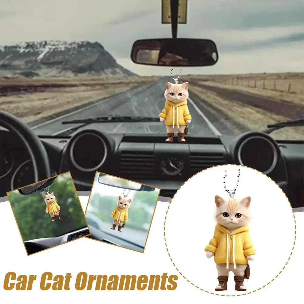 1Pcs Cat Acrylic Ornaments Rearview Mirror Decorative Ornament Car Animal Hanging Decoration Interior Creative Realistic Pe K1S6