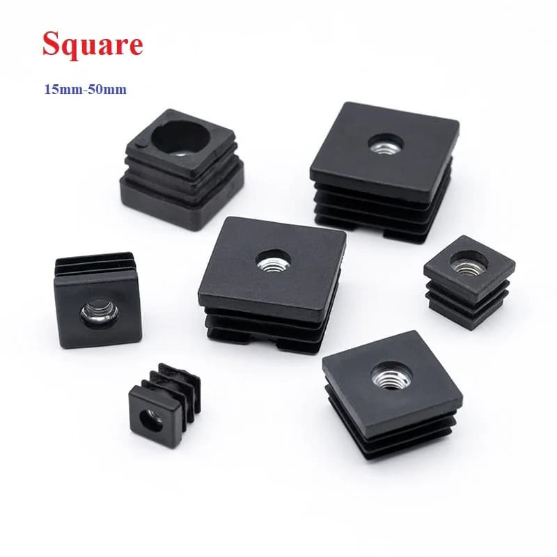 15-50mmSquare Nut Hole Plug Glide Leveling Foot Pad Plastic Black Furniture Adjustable Table Chair Feet Pipe Inner PlugM6 M8 M10