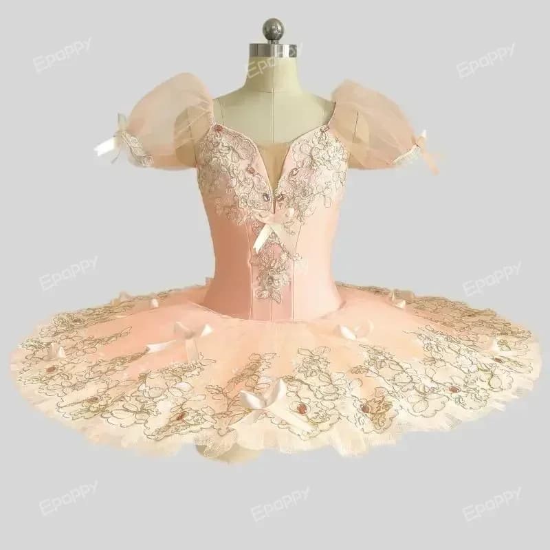 New Champagne Powder Girl Professional Children Ballet Tutu Swan Lake Ballet Group Performance Costume Girl Woman Embroidery Bow