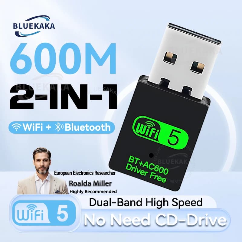 USB WiFi Bluetooth Adapter 600Mbps Dual Band 2.4Ghz 5Ghz Mini Wireless Network External Receiver 2 IN 1 For PC Laptop Desktop