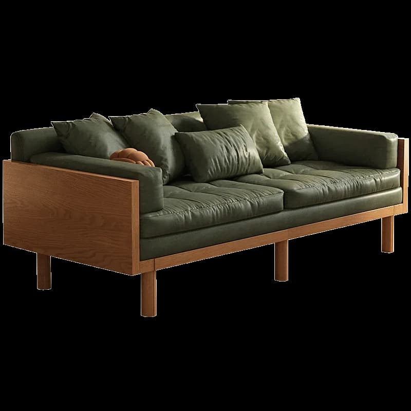 Solid Wood Faux Leather Sofa Bed Foldable Dual-Purpose Multi-Functional Small Apartment Lazy Sofa