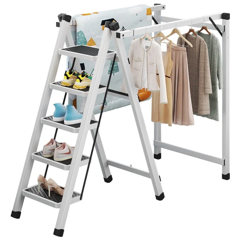 Ladder Dual-Use Foldable Extendable Multifunctional Floor Drying Rack Four Step Ladder