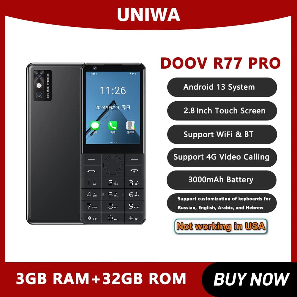 DOOV R77 pro 4G Smart Touch Screen 2.8 Inch Keypad Mobile Phone  3GB+32GB 3000mAh Android 13 Whatsapp