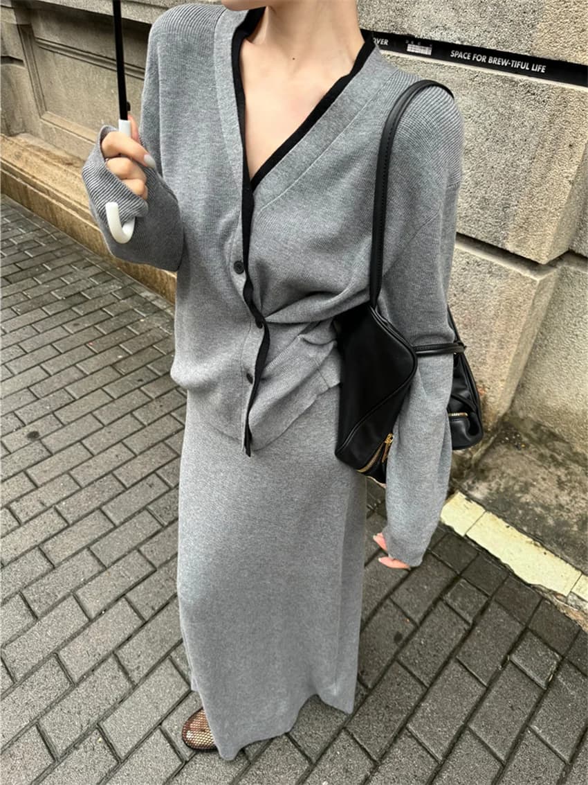 PLAMTEE Casual Knitwear Sweaters Suits Women Gentle Daily Sweet Winter Elegant Slim 2025 Loose Long Skirts High Street