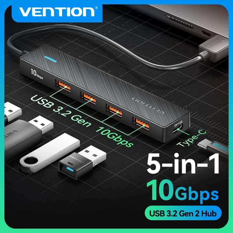 Vention Usb Hub 3.2 10Gbps 4 Port ABS Hub USB for Laptop Multi Splitter Adapter For Xiaomi Macbook PC Computer Accessories