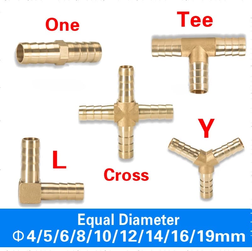 Brass Barb Pipe Fitting 2 3 4 way connector For 4mm 5mm 6mm 8mm 10mm 12mm 16mm 19mm hose copper Pagoda Water Tube Fittings