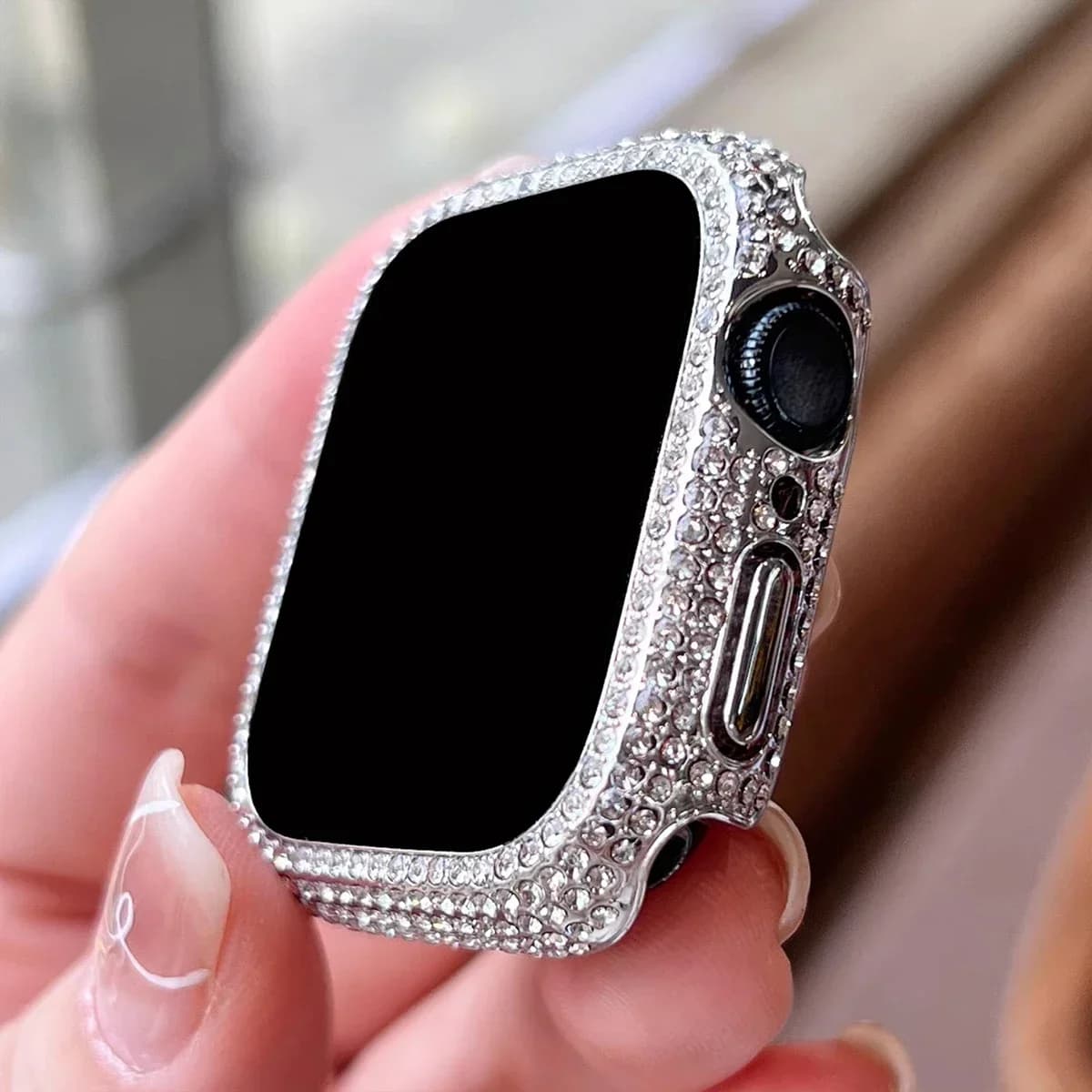 1pc Rhinestone Decor Tempered Glass Screen Protector Watch Case For Apple Watch 38/40/41/42/44/45Mm,Series SE/9/8/7/6/5/4/3/2/1