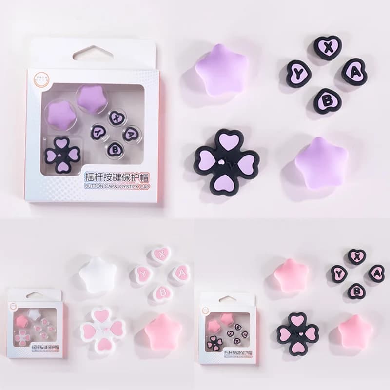 Pink Purple Love Silicone Soft D-pad Cross Button ABXY Key Sticker Skin Case For Switch Oled Joy-con Thumb Stick Grip Cap Cover