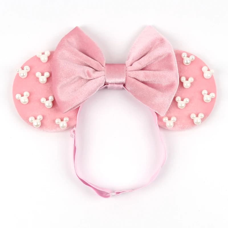 2025 Disney 3.3"Minnie Velvet Mickey Ear Elastic Headbands Newborn Fashion Glitter Adjusted Hairband Baby DIY Hair Accessories