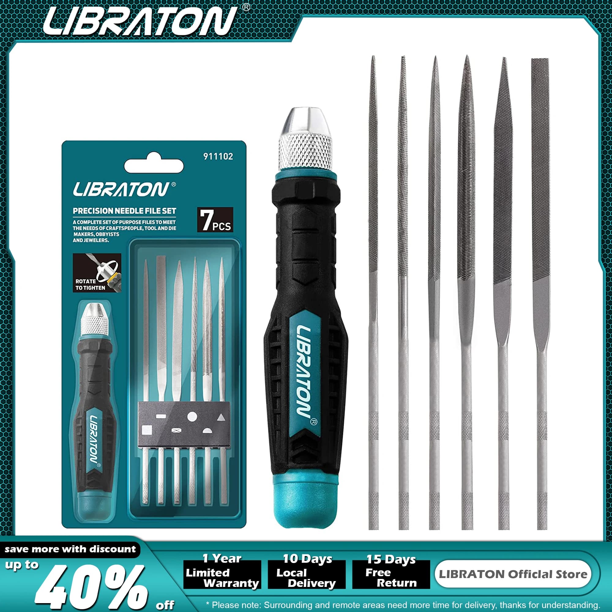 Libraton 6Pcs Needle File Set Interchangeable, Small Files, Mini Files, Wood Files, Metal Files Set, Steel Files with Handle