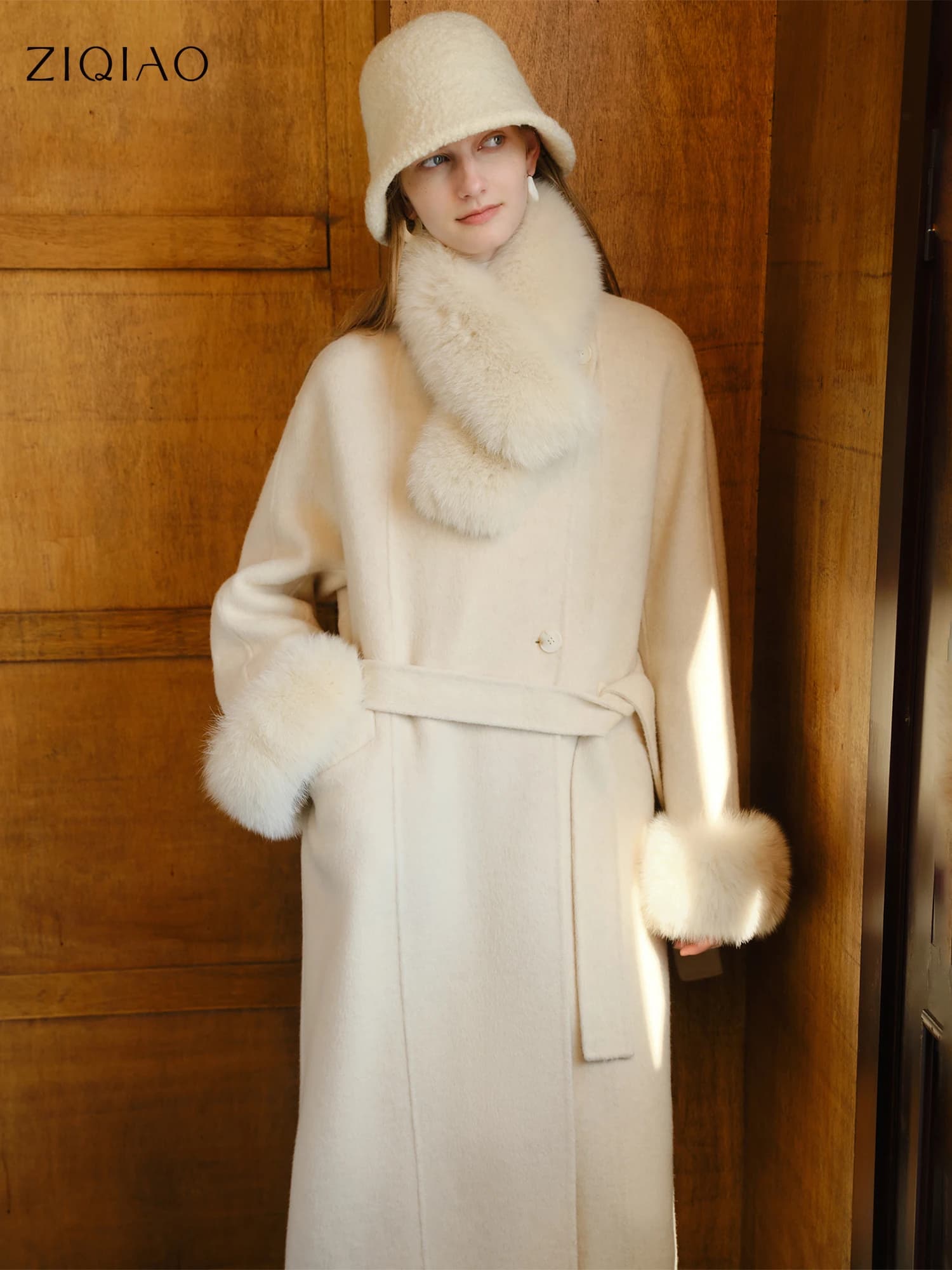 ZIQIAO Wool Solid Color Temperament Plain Warm Fisherman Hat Female 2025 Winter New Style Face Small Basin Hat Ins All-match