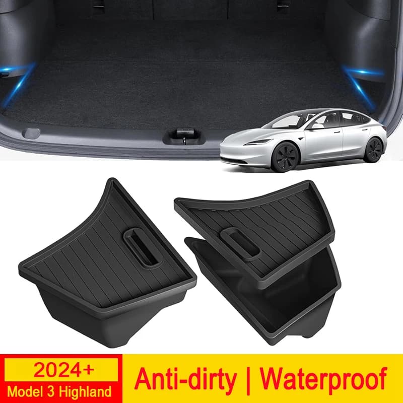 Trunk Side Storage Box for Tesla Model 3 Highland 2024 2025 Organizer Mat Accessories Anti-dirty Handle Cover Bin Car Rear Boot