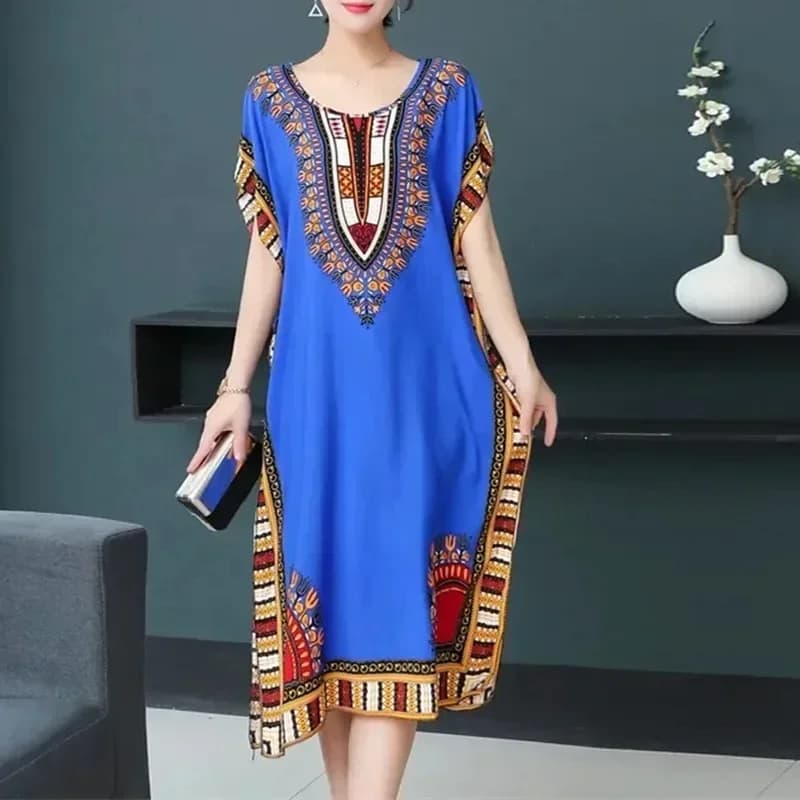 Beach Dress Women Summer Dress Bohemian Printed Street Wear Batwing Sleeve Loose Tunic