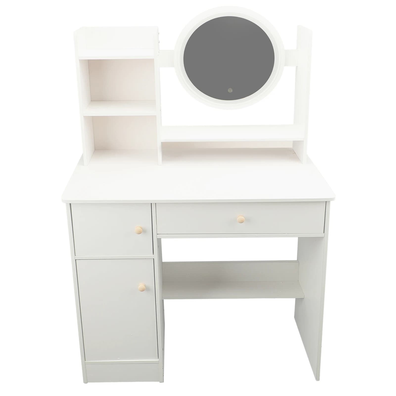 Makeup Table White Practical Multiple Shelves Makeup Vanity Desk Multifunction 2 Drawers Stable with Mirror and Lights for Home