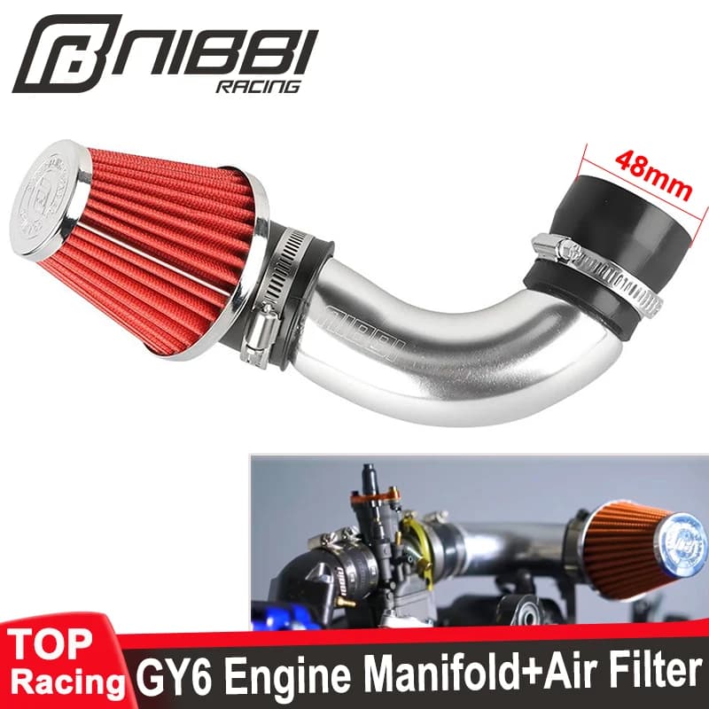 NIBBI 48mm CNC Air Filter Aluminum Intake manifold Curve Pipe Intake Manifold Kit for GY6 Engine Scooter Motorcycle Accessories