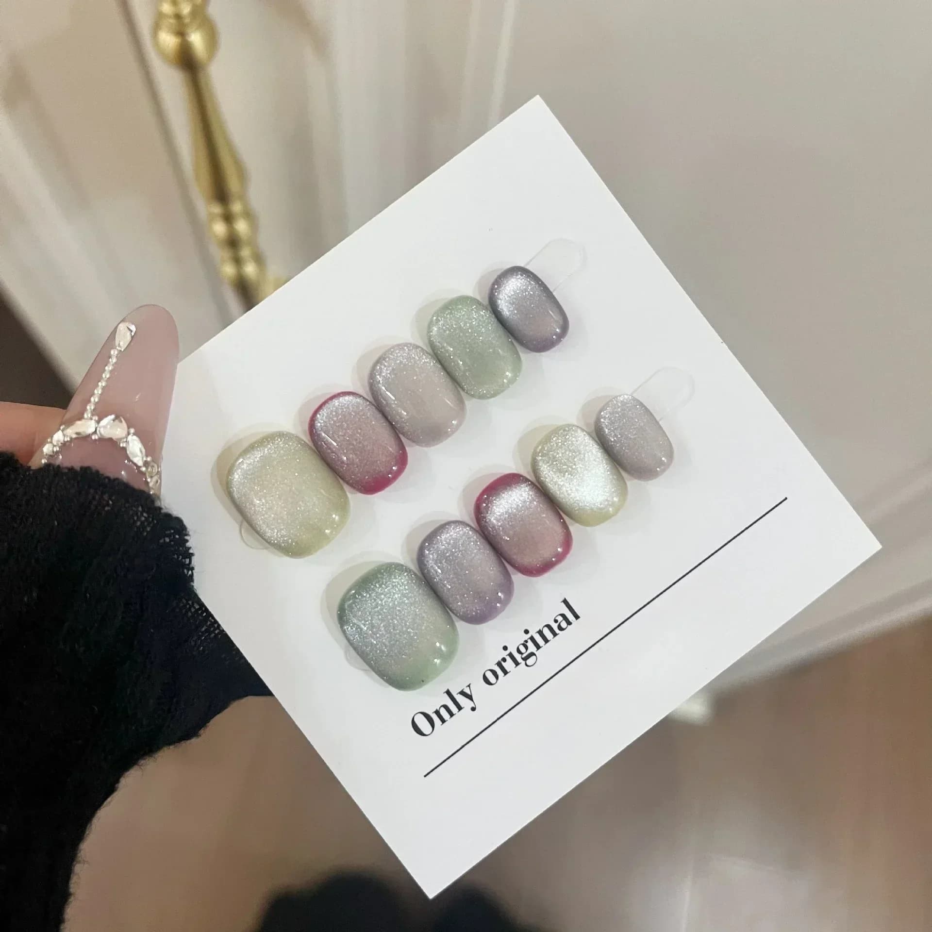 10Pcs Short Handmade Press On Nails Full Cover Flower Design Summer Colorful Rhinestone False Nails Wearable Manicure Nail Tips