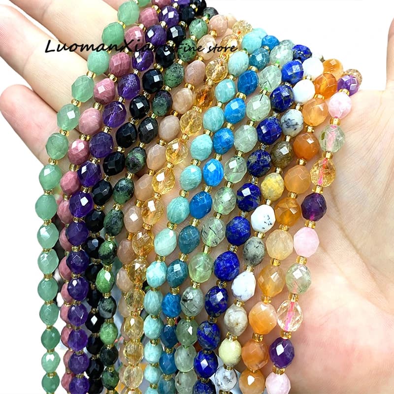 Natural Stone 8x6MM Faceted Rice Shape Apatite Amethyst Prehnite Oval Spacer Beads for Jewelry Making Diy Bracelets Accessories