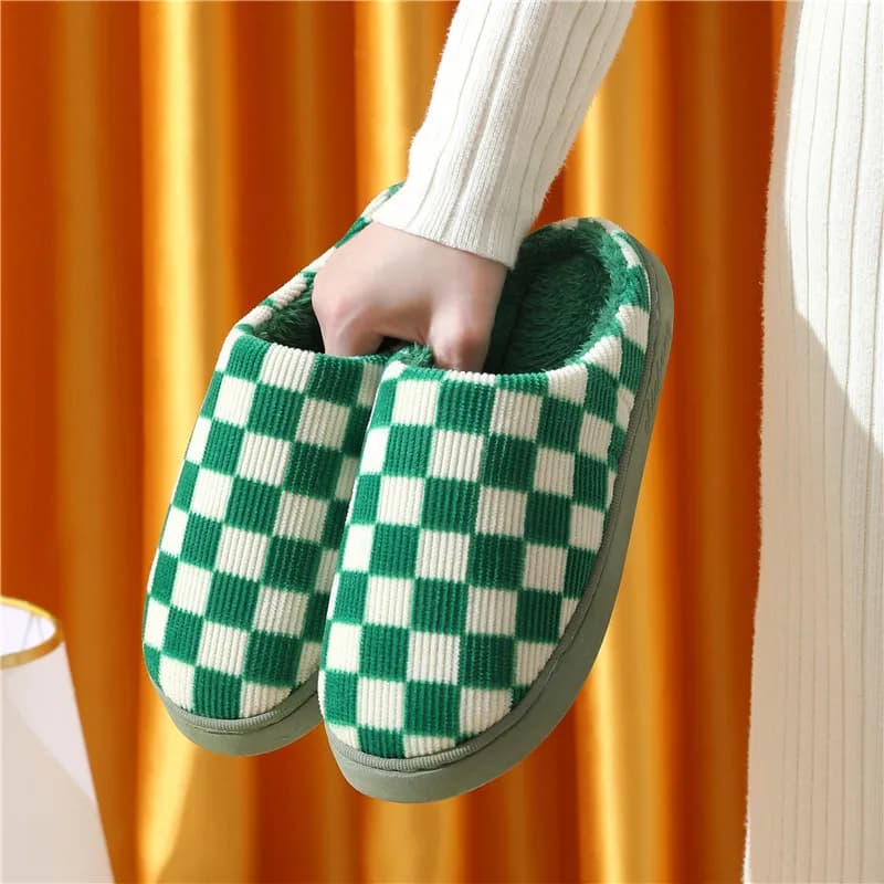 Plaid Slipper Womens Winter Warm Home Kawaii Cartoon Plush Contton Indoor Funny Cute Fuzzy House Floor Shoes Female Checkerboard