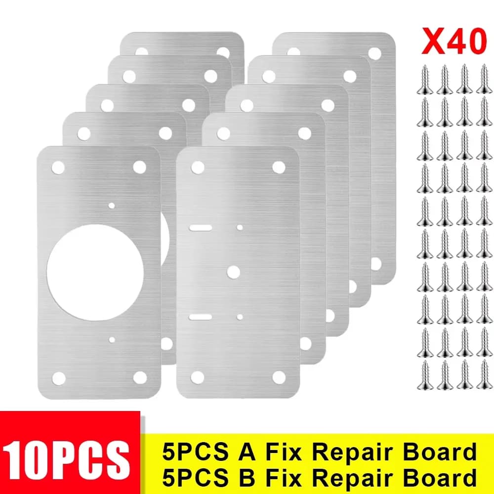 10Pcs Cabinet Hinge Repair Plate Kit Stainless Steel Door Hinge Mounting Plate With Holes For Home Kitchen Cupboard Furniture