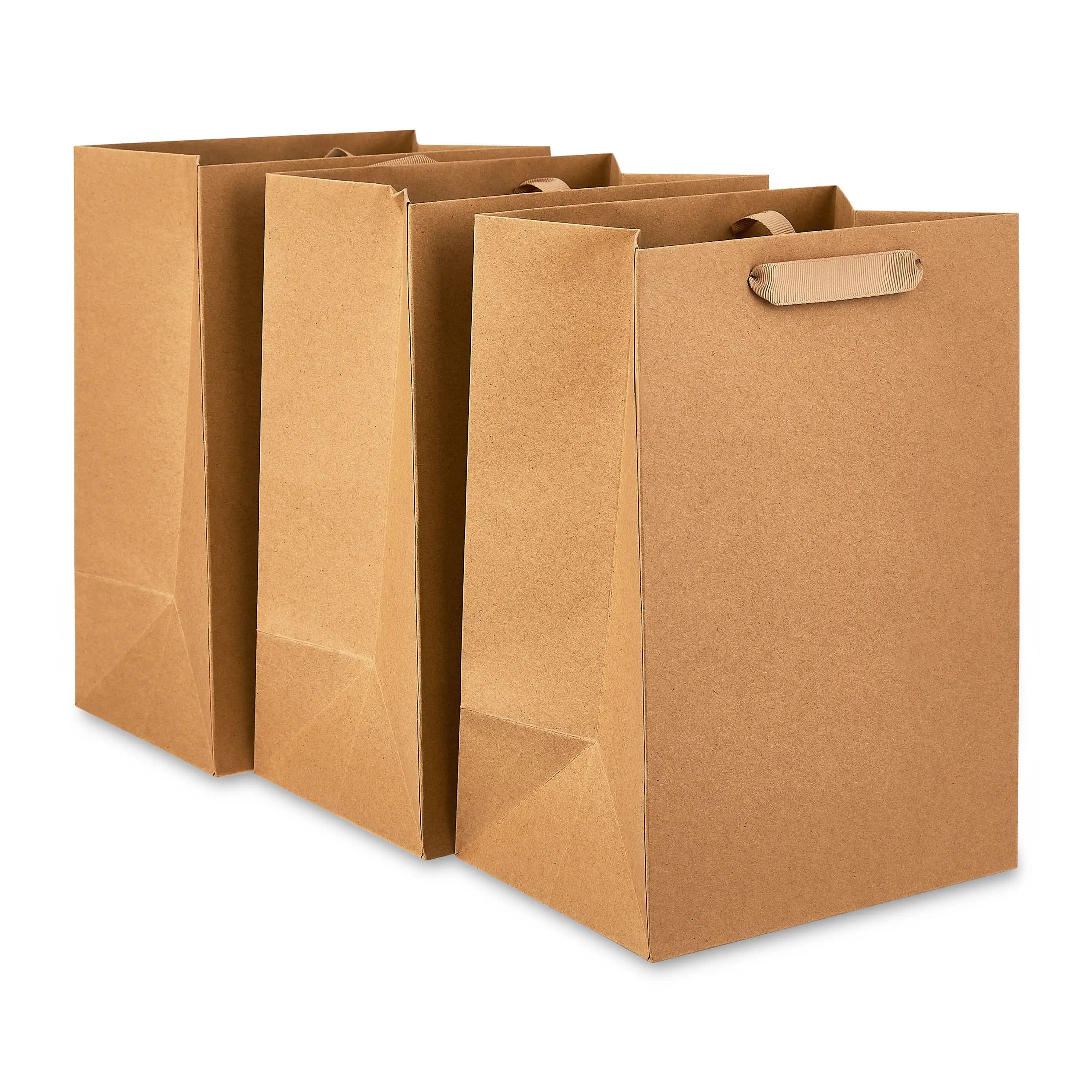 Large Brown Kraft Gift Bags, 7" x 10", 3 Count
