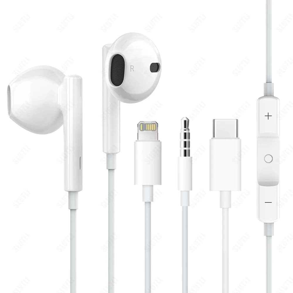 Original Headphones For Apple iPhone 16 15 14 13 Pro Max Wired Earphones For Lightning USB-C 3.5mm Earbuds  For  Samsung Xiaomi