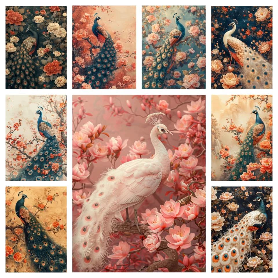 Full Square Round Diamond Embroidery Animal Peacock Diy Diamond Mosaic Flower Complete Kit Home Decor Handmade Gift