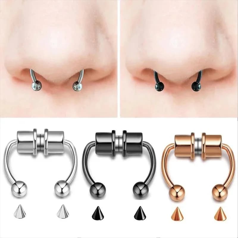 Magnetic Horseshoe Nose Rings, 316L Stainless Steel, Faux Septum Rings, Fake Piercing, Clip on, Hoop Rings, Gift for Women, Girl