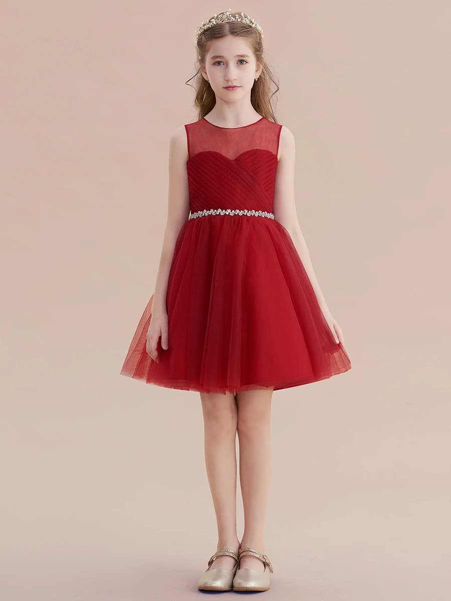 YZYmanualroom Flower girl dress, junior bridesmaid dress, knee-length mesh dress/ Custom Made